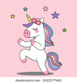 Funny unicorn vector illustration  dancing ballet in pastel color,The horse in fairytale,design for sticker,decorating card svg