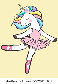 Funny unicorn vector illustration dancing ballet in pastel color,The horse in fairytale