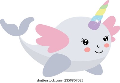 Funny unicorn whale with wings
