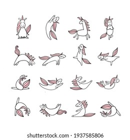 Funny Unicorns doing yoga. Collection for your design