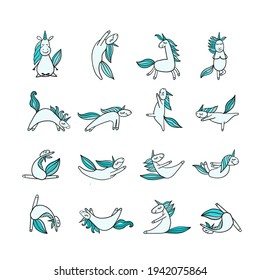 Funny Unicorns doing yoga. Collection for your design