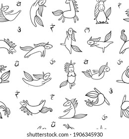 Funny Unicorns doing yoga. Seamless Pattern for your design. Vector illustration