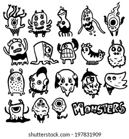 Funny unique monster cartoon set