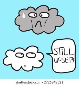 Lustige aufgewühlte stürmische Wolke mit einem Gesicht Concept Card Zeichen Illustration