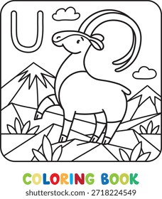 Lustiges Urial. Untergeordnete Vektorgrafik. Tiere ABC Malbuch für Kinder. Alphabet U