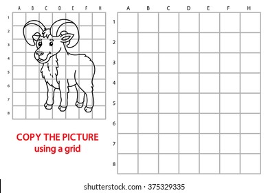 funny urial game. Vector illustration of grid copy puzzle with happy cartoon urial for children