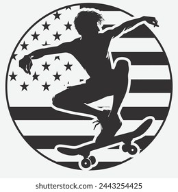 Funny Usa Flag With Skateboarding T Shirt Design gift for Skater Teens and Skate Board Lover,Funny Retro Skateboard Skateboarder File,Cricut and Silhouette svg