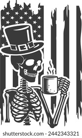 Funny Usa Flag With skeleton St Patricks Day Vector Files,Skeleton File, Skull With St Patricks Day Vector Files, Digital Vector Wall Files,Gift For Her, Irish Vector Files
