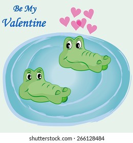 Funny Valentine card with cute crocodiles, vector design