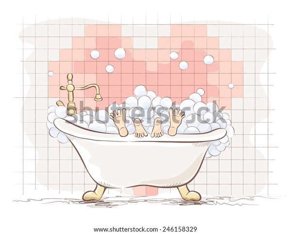 Funny Valentine card -- lovers in the bath.\
Vector illustration.