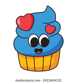 Funny valentine cupcake Charakter. Vektorgrafik.