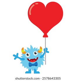 Funny Valentine monster boy vector cartoon illustration