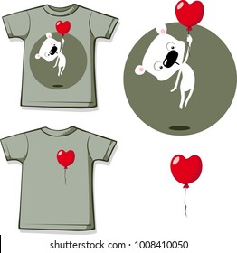 funny valentine shirt printing with heart balloon  and white polar teddy bear flat design vector illustration
