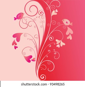 Funny valentine tree with birds