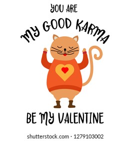 Funny Valentine's day card with cat. Flat design