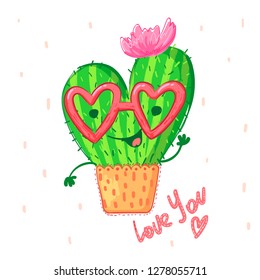 funny Valentine's day illustration with cactus.