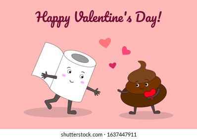 
Funny valentine's day postcard in which toilet paper and poop love each other