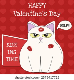 Funny Valentine's Day Poster cover template design. Humor cat Love concept. Pop art Valentine theme. Vector illustration holiday background card poster cover. EPS 10