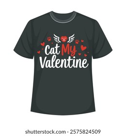 Funny Valentine's Day T Shirt with Cat My Valentine Design. My Valentine Has Paws Dog Lover Retro Valentine Paws T shirt Design.	