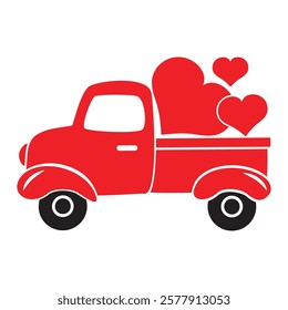 Funny Valentines farm truck vector cartoon illustration