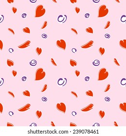 Funny  valentine's seamless pattern with hearts on pastel background