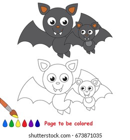 Funny Vampire Bat and Mother to be colored, the coloring book for preschool kids with easy educational gaming level.