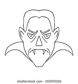 Funny Vampire Character. Hand drawn vector illustration. Black outline on white isolated background. Cartoon style. Could be used as design for coloring book or as part of Halloween decor.