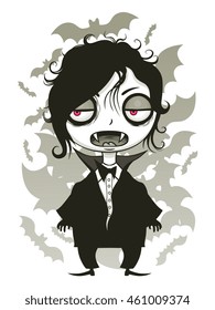 Funny vampire on the bats background. 