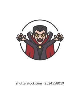 Vampiro Engraçado com Red Robe e Fangs. Little Dracula para o logotipo da festa de Halloween.