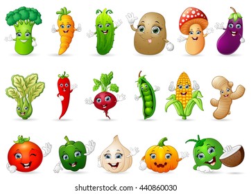 Funny various cartoon vegetables
