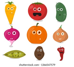 Funny Various Cartoon Vegetables. Vector Clip Art - Vector