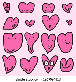 Funny Various Heart Shape Set Concept Card Character illustration