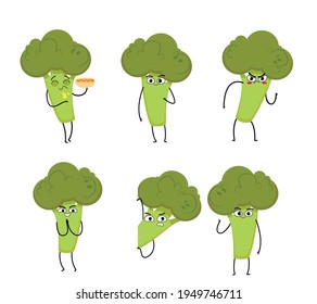 Funny vector 2D character. Funny broccoli vegetable.