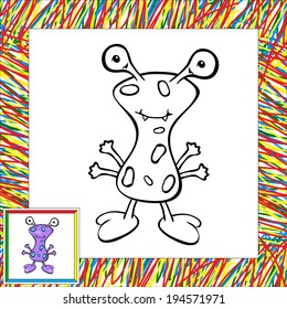 Funny vector alien (first). Coloring book