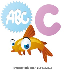 Funny vector animal characters. Cute sea animals characters for kids alphabet. C is for Catfish