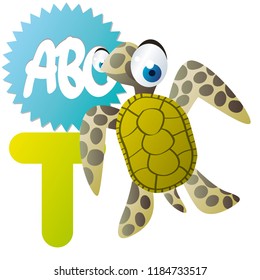 Funny vector animal characters. Cute sea animals characters for kids alphabet. Y is for Green Sea Turtle