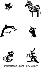 Funny Vector Animal Silhouettes. Vector illustration.