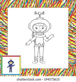 Funny vector astronaut. Coloring book