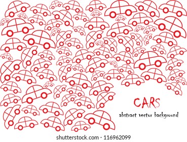 funny vector backdrop design with red cars in silhouette isolated on white background with place for your text