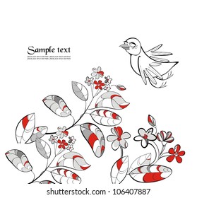 funny vector background with bird and plants