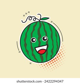 Funny vector background with watermelon , Hand drawing summer card.