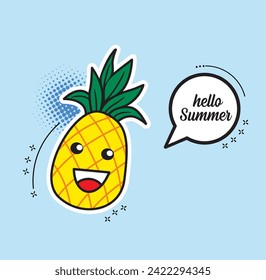 Funny vector background with watermelon slice , speech bubble and hand written text "Hello summer". Hand drawing summer card.