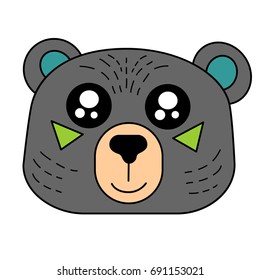 Funny vector bear with cute eyes in flat style isolated on white background. Childish print