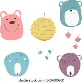 Funny vector bears clipart elements
