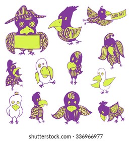 funny vector bird set