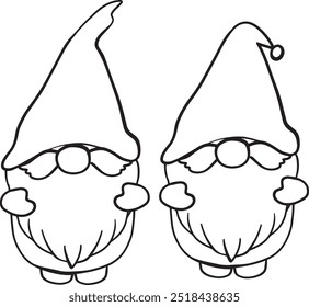 Funny and funny vector black and white gnomes 