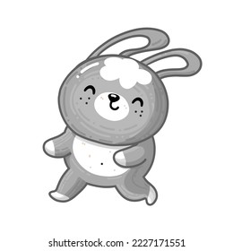 Funny vector cartoon bunny run away. It is a symbol of Easter. Rabbit tries to find eggs