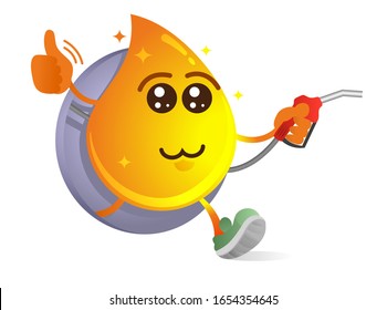 Funny vector cartoon character fuel drop for gas station. Cute mascot. Design for print, emblem, t-shirt, party decoration, sticker, logotype.