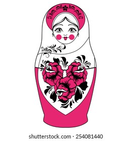 Funny vector cartoon colorfull russian traditional doll - matreshkÃ?Â�Ã?Â° isolated background