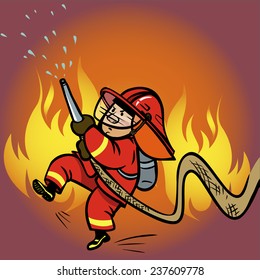Funny vector cartoon firefighter